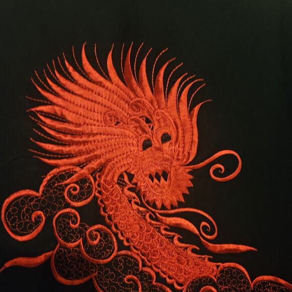 Silk Vintage Black & Red Dragon Kimono Style Long Sleeve Top S Vietnam Minh Than - Picture 9 of 12